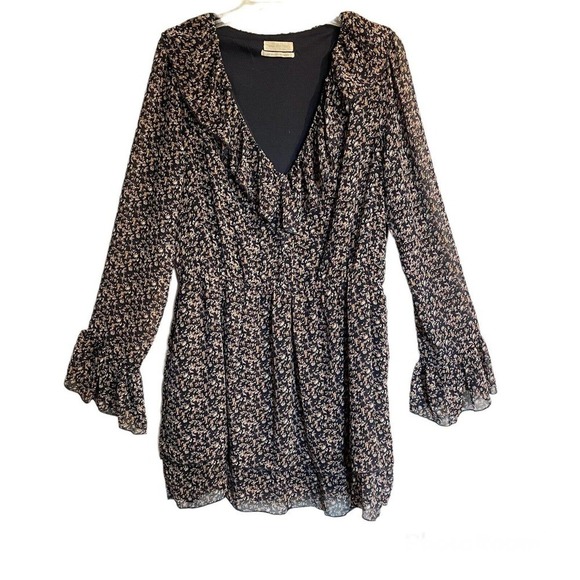 Urban Outfitters Large Floral Dress Navy Long Sleeves V Neck Cottage Cor… - Picture 1 of 7